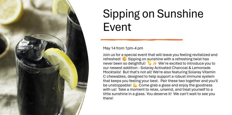 Charcoal lemonade image. Sampling event May 14 from 1pm to 4 pm