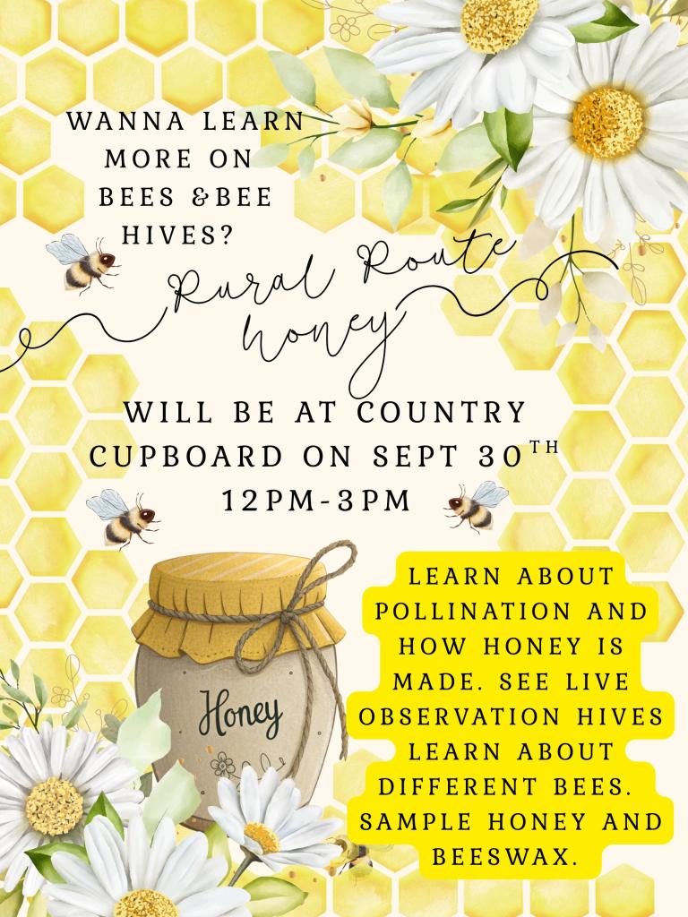 Learn About Bees, Honey, and Hives Sept 30 12-3 pm